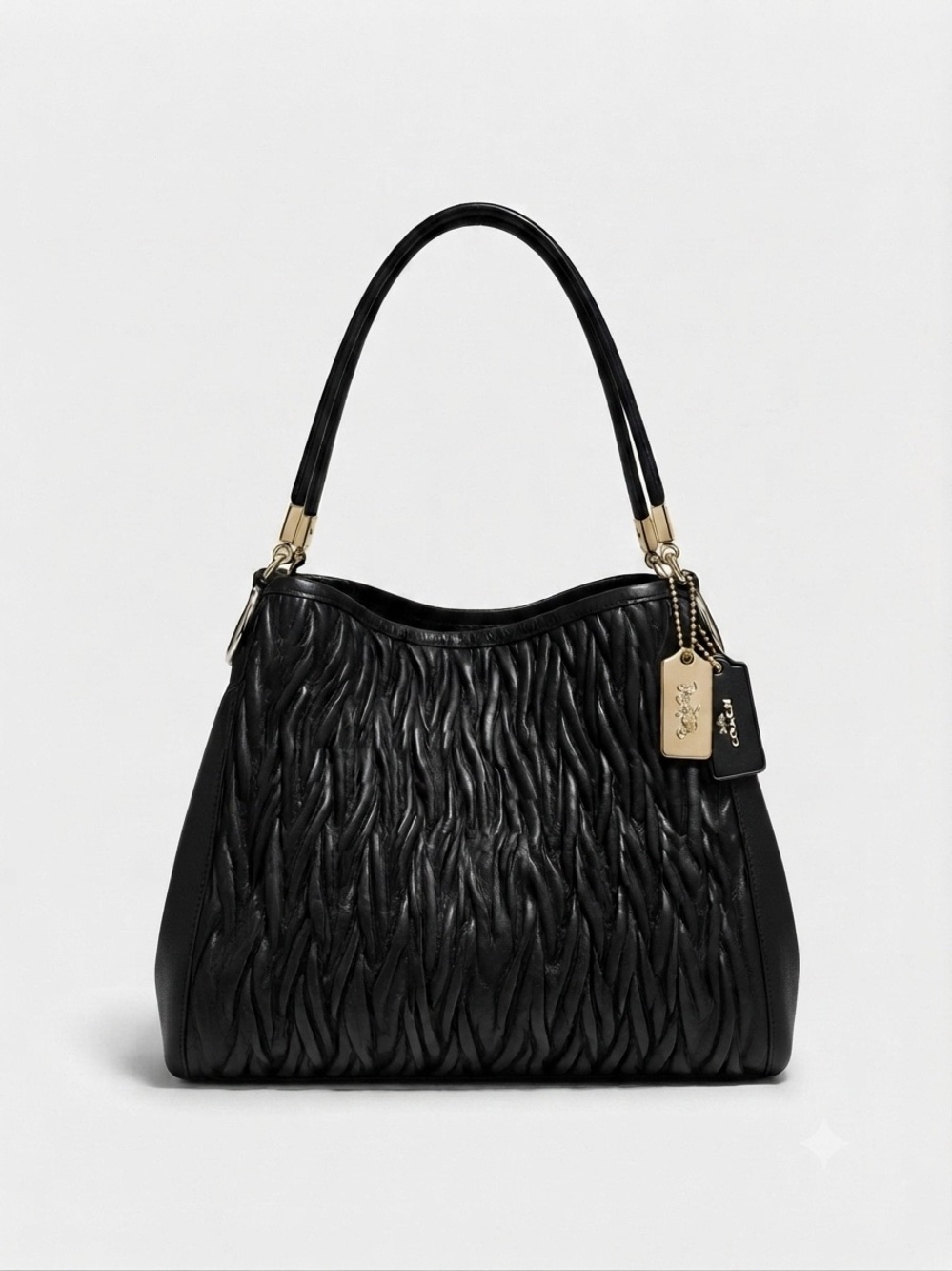 Coach Madison Phoebe Gathered Twist Leather Shoulder Bag - Black